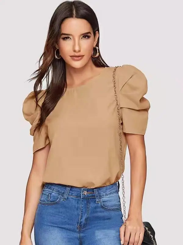 Women's Fashionable Blouse with Bubble Sleeves