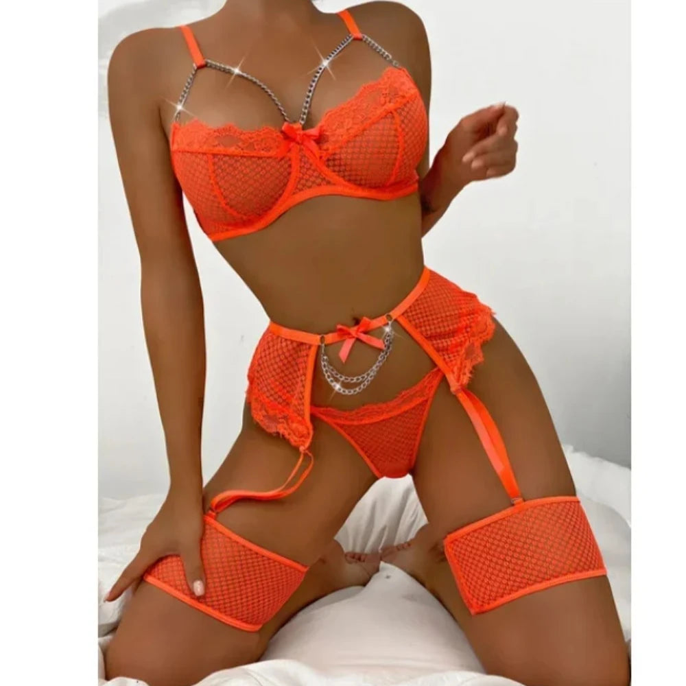 Lace Garter Lingerie Underwear and Bra Set
