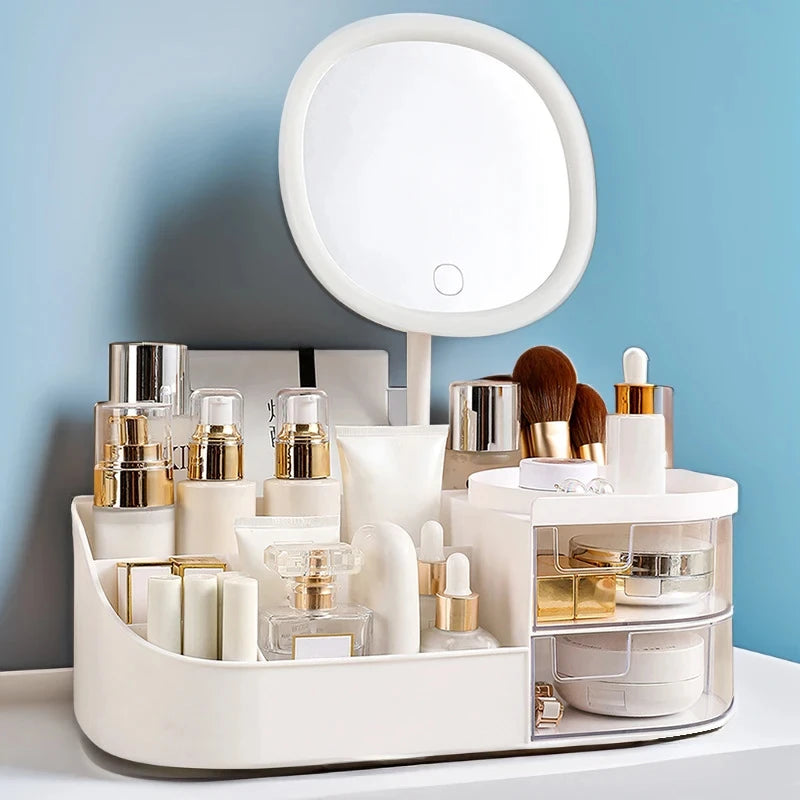 Desktop Makeup Storage Box With Mirror with Touch Light
