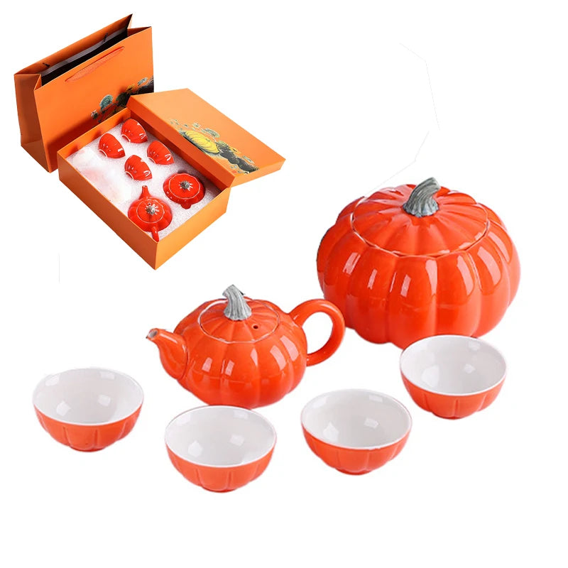 High-End Gold Pumpkin Ceramic Tea Box Set