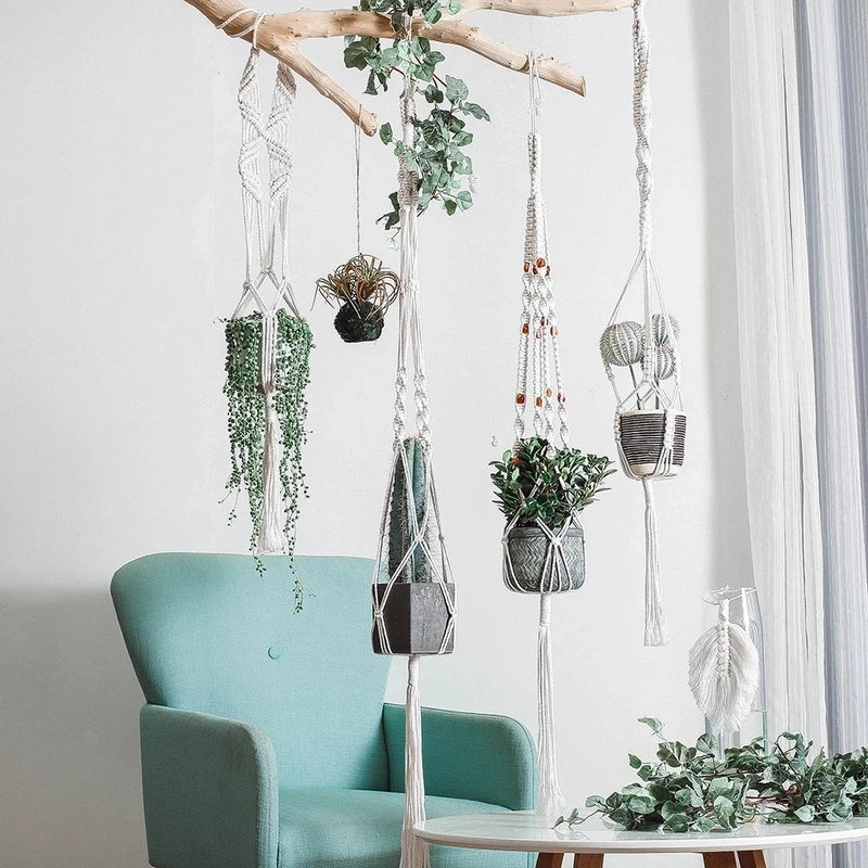 Handmade Boho Cotton Rope Hanging Plant Basket