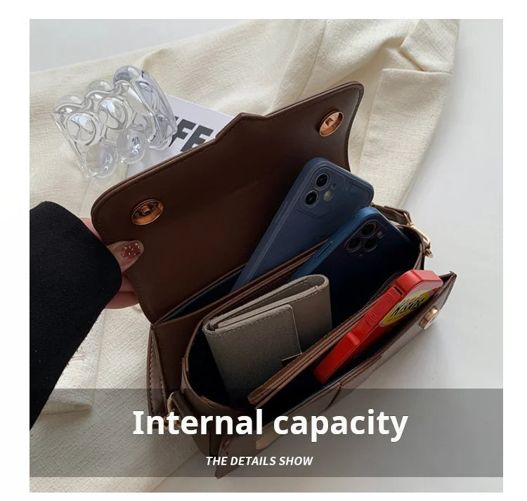 Vintage Leather Shoulder Bag; Crossbody and Underarm Square Satchel