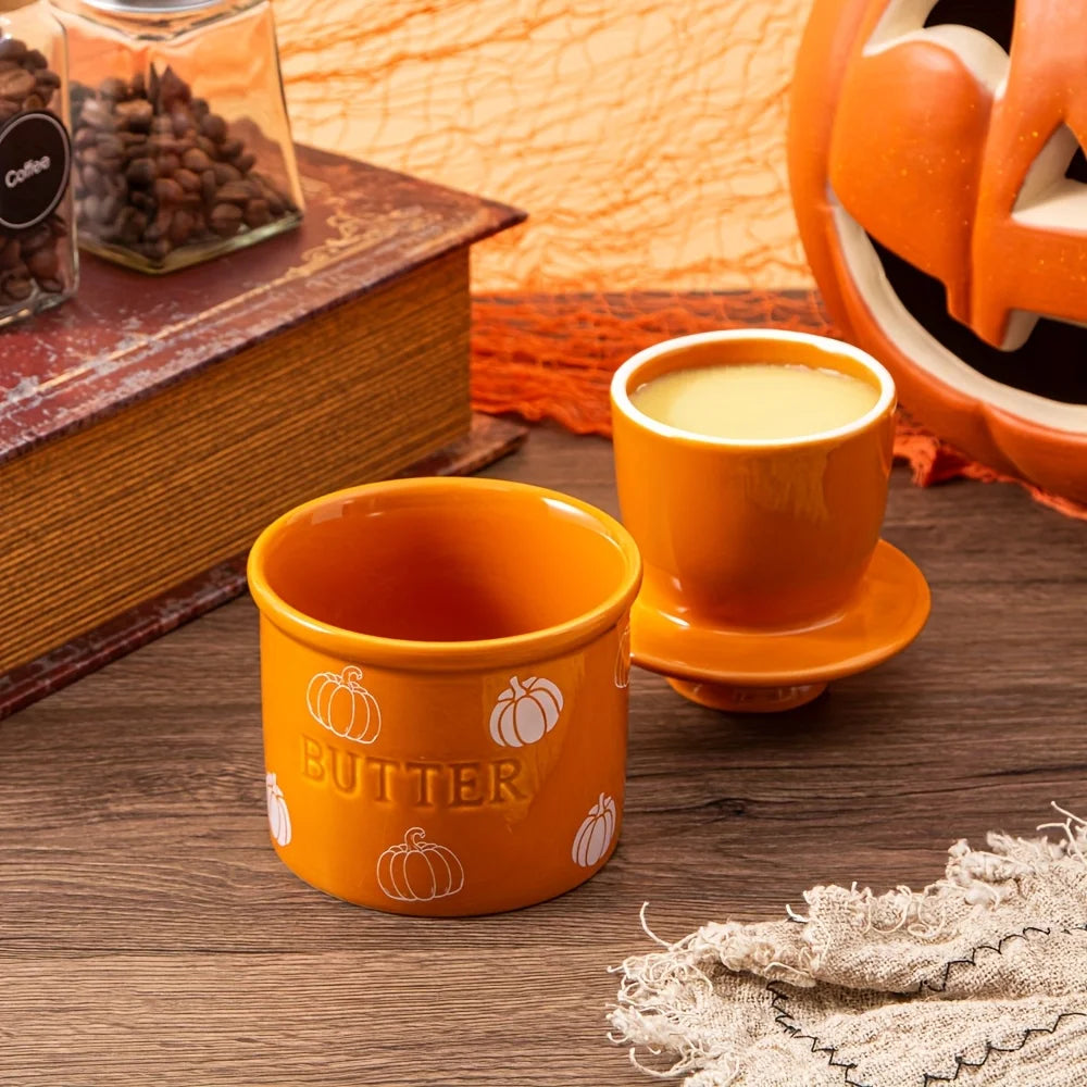 Autumn Covered Ceramic French Butter Dish