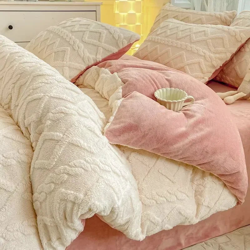 Warm Solid Color Duvet Cover Bedding for Double Use