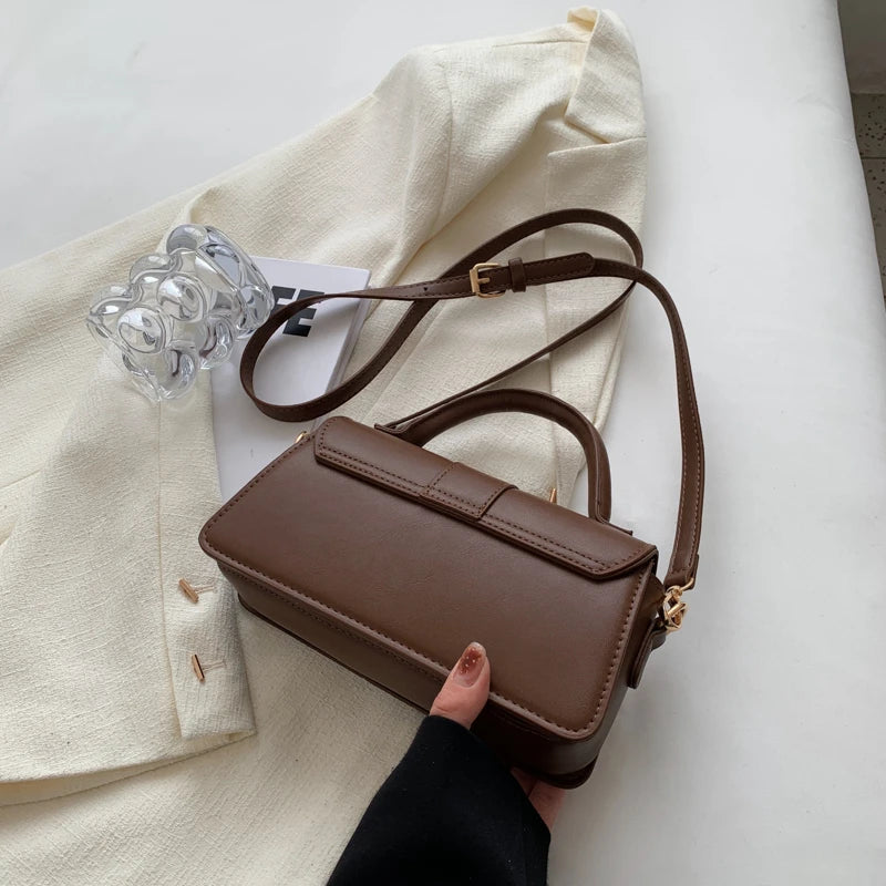 Vintage Leather Shoulder Bag; Crossbody and Underarm Square Satchel
