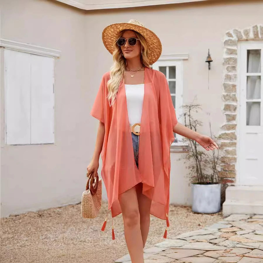 Simple Pure Color Chiffon Beach Bikini Cover Up