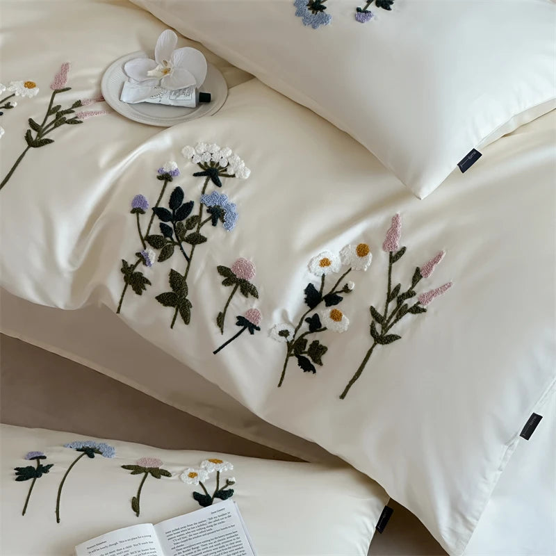 1000TC Cotton Romantic Flowers Embroidery Bedding Duvet Set