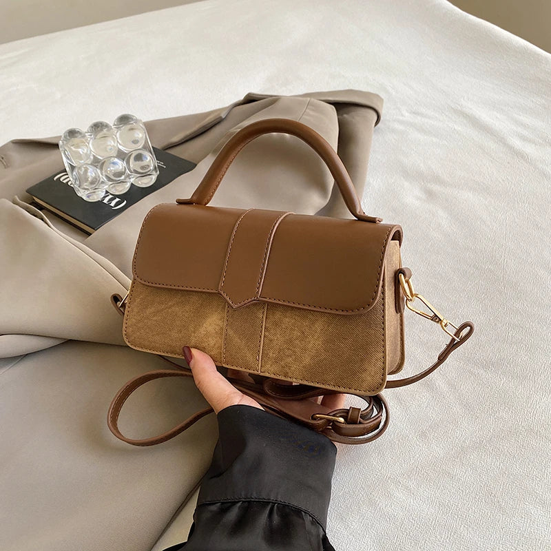 Vintage Leather Shoulder Bag; Crossbody and Underarm Square Satchel