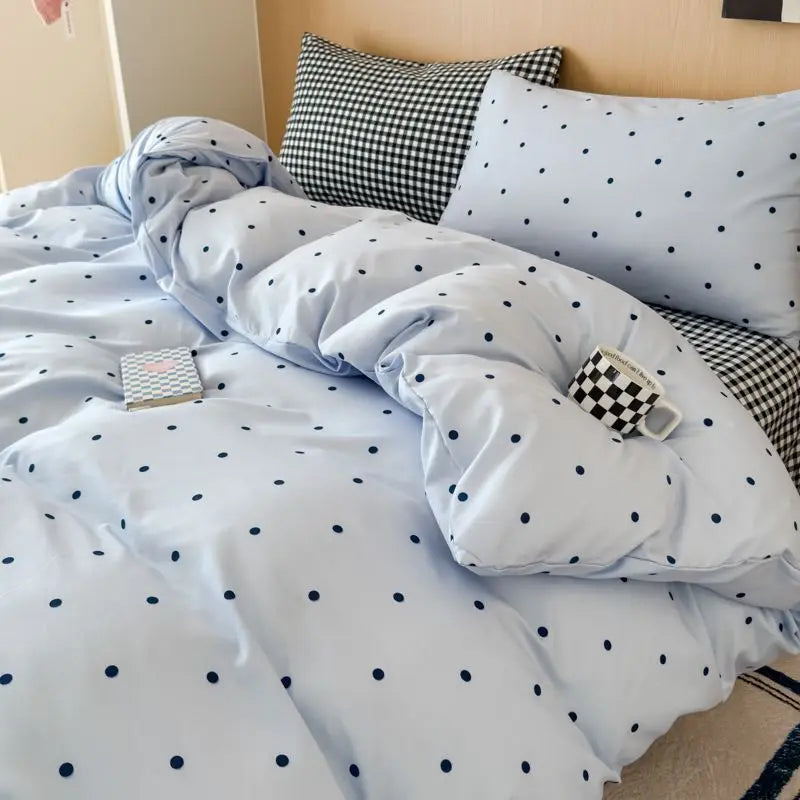 Simple Four Piece Blue Dot Bedding Set