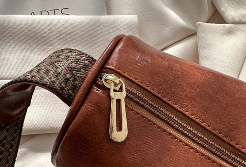 Vintage Leather Boston Crossbody Bag; Shoulder Bag Purse