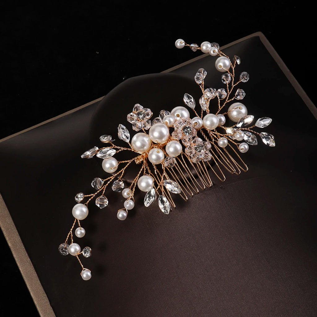 Bridal Headpiece with Handmade Crystal Pearls