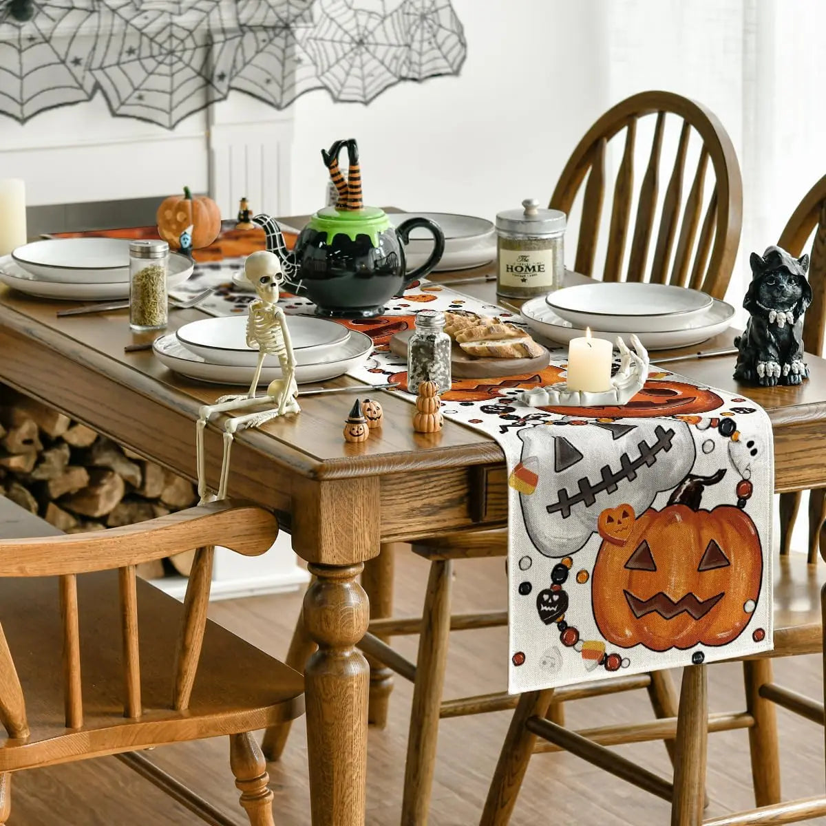 Halloween Pumpkins Spooky Linen Table Runners
