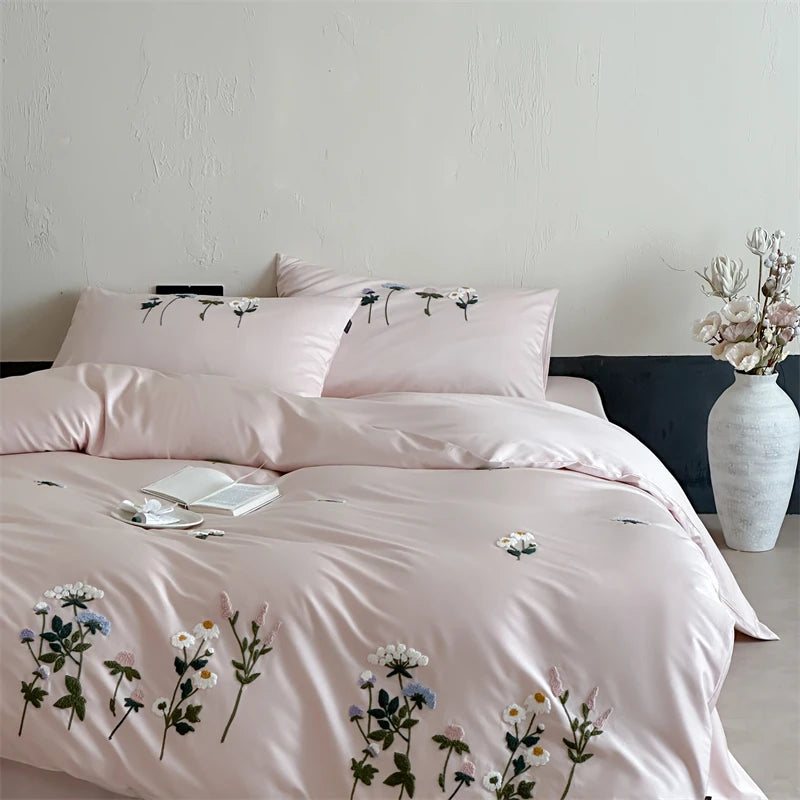 1000TC Cotton Romantic Flowers Embroidery Bedding Duvet Set