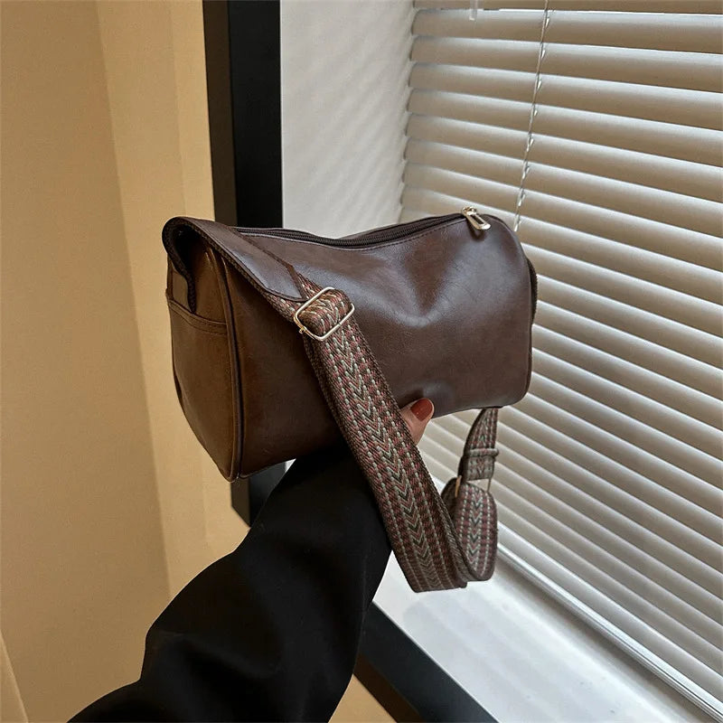 Vintage Leather Boston Crossbody Bag; Shoulder Bag Purse