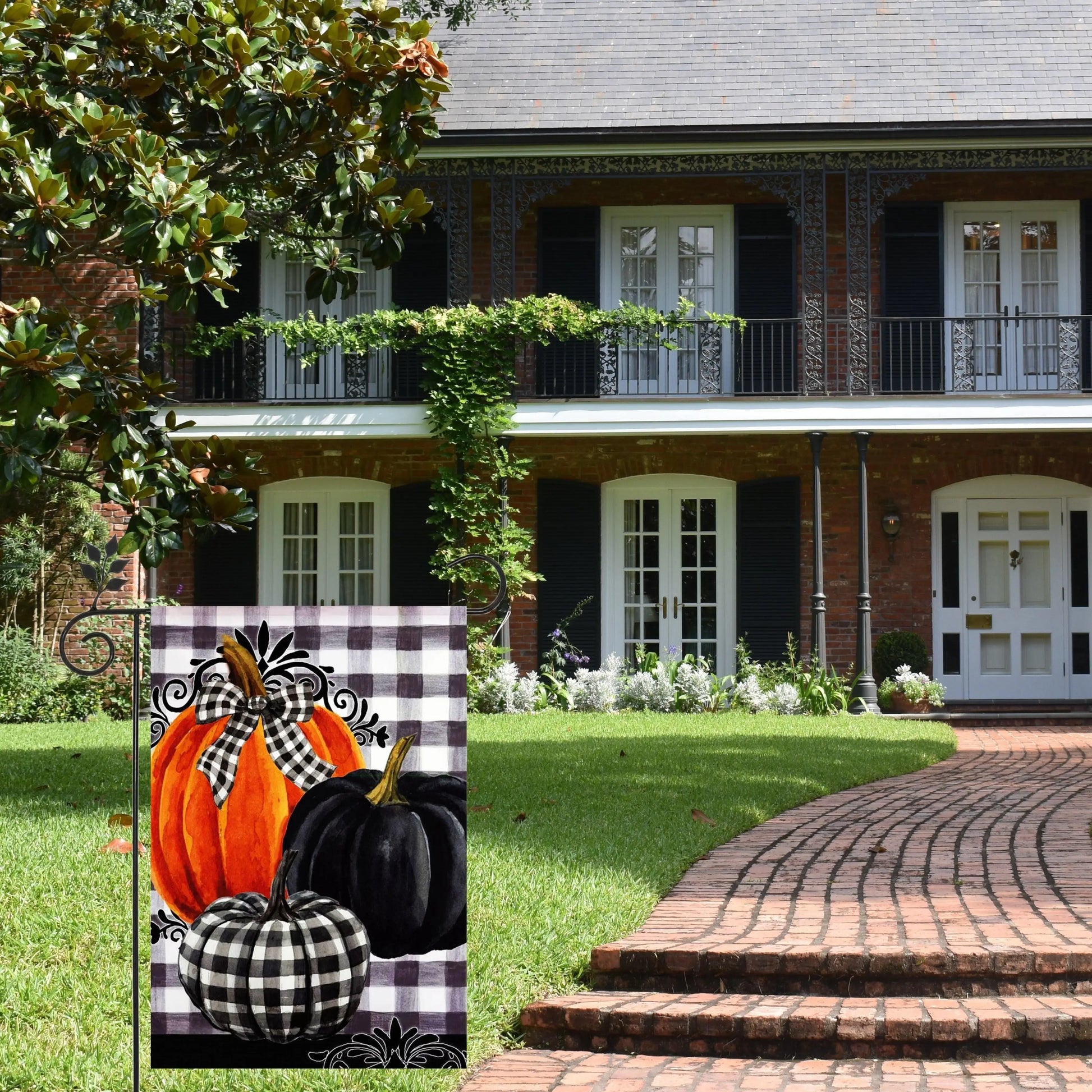 Checkered Pumpkins Autumn Garden Flag