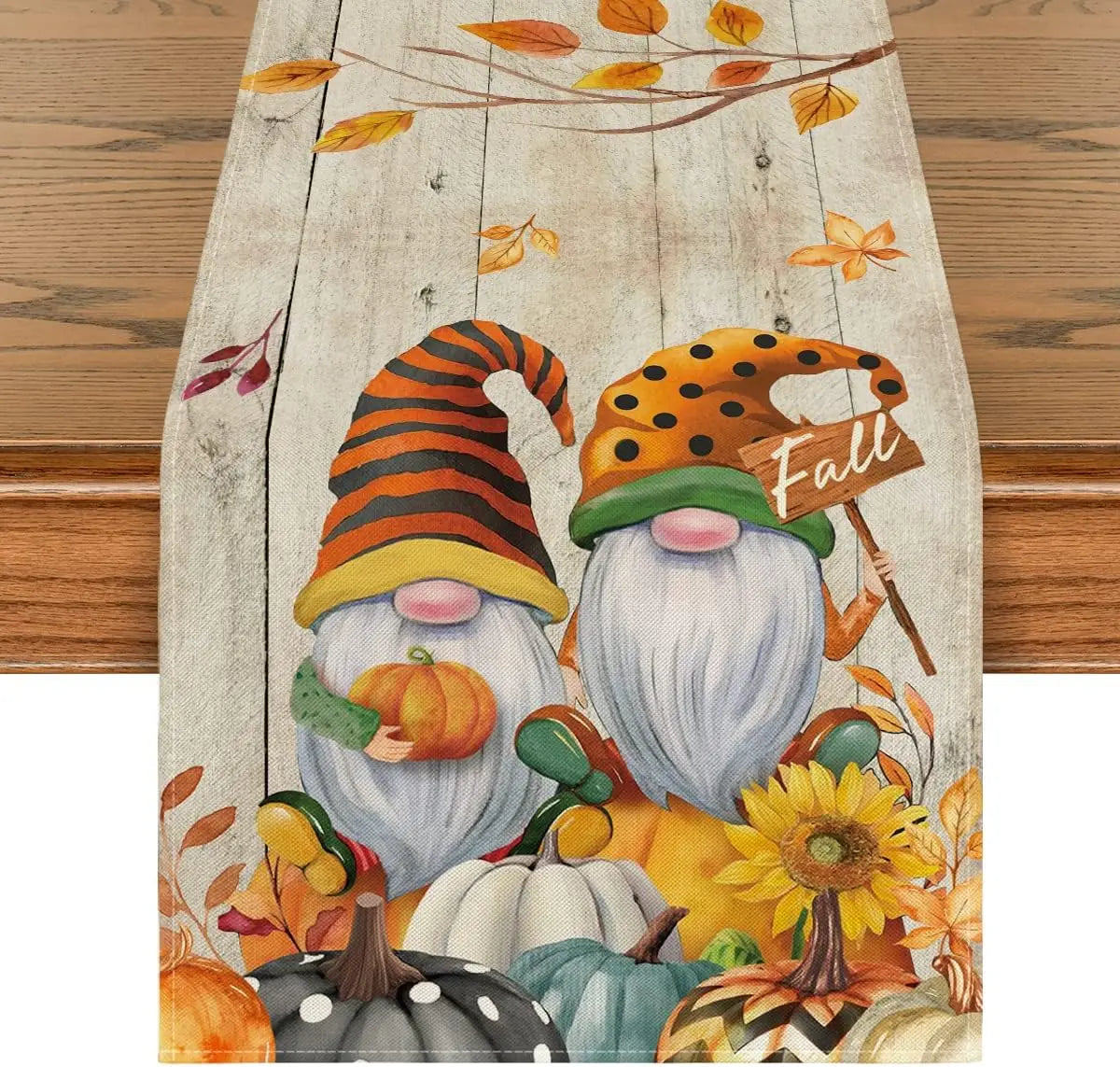 Wood Grain Gnomes Fall Table Runner