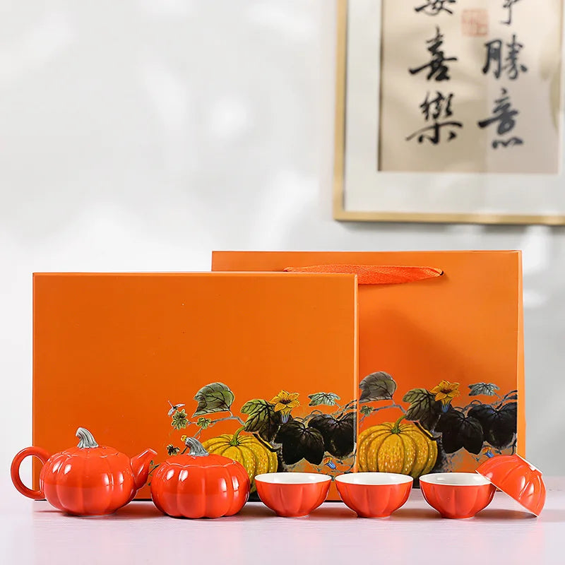 High-End Gold Pumpkin Ceramic Tea Box Set