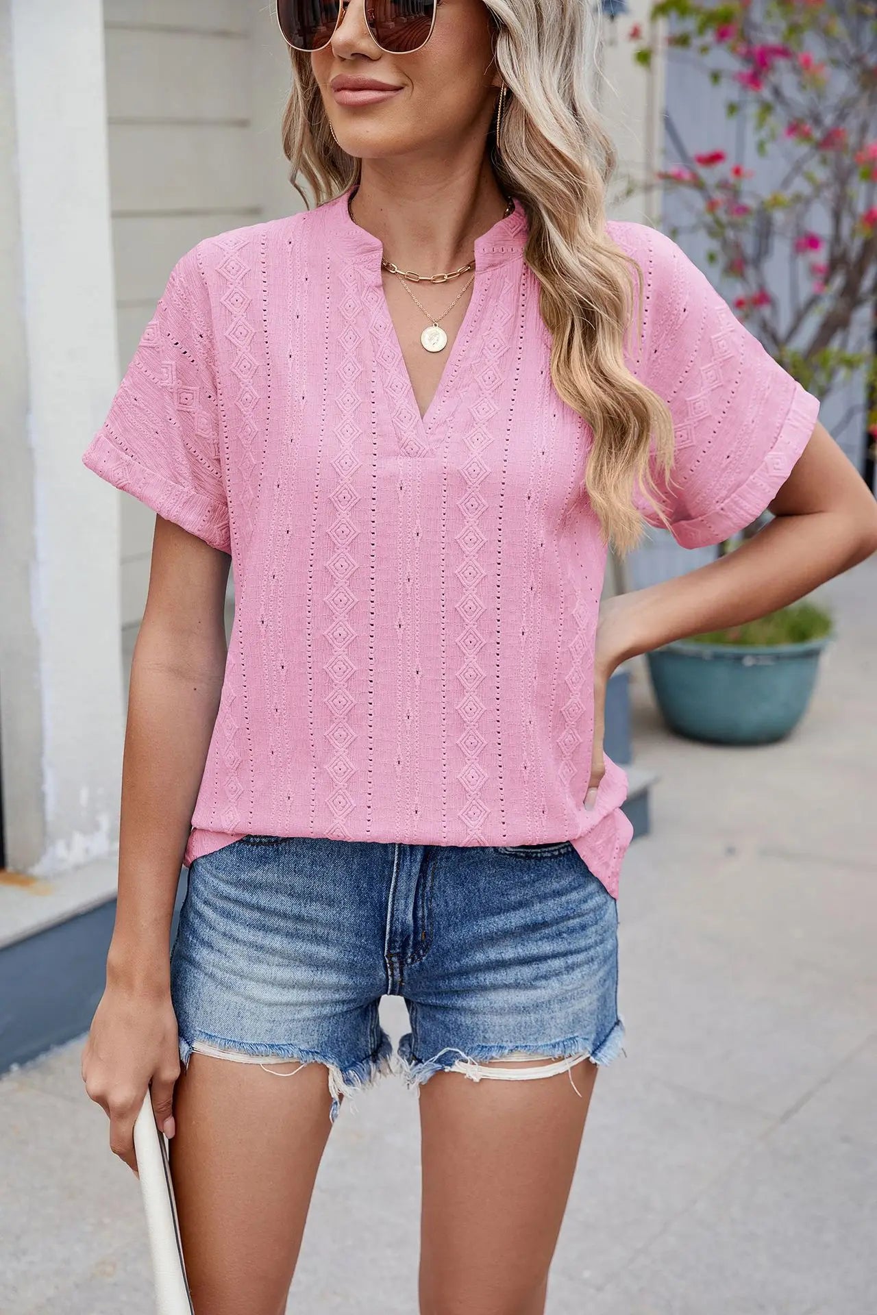 Casual V Neck Embroidery Blouses for Women