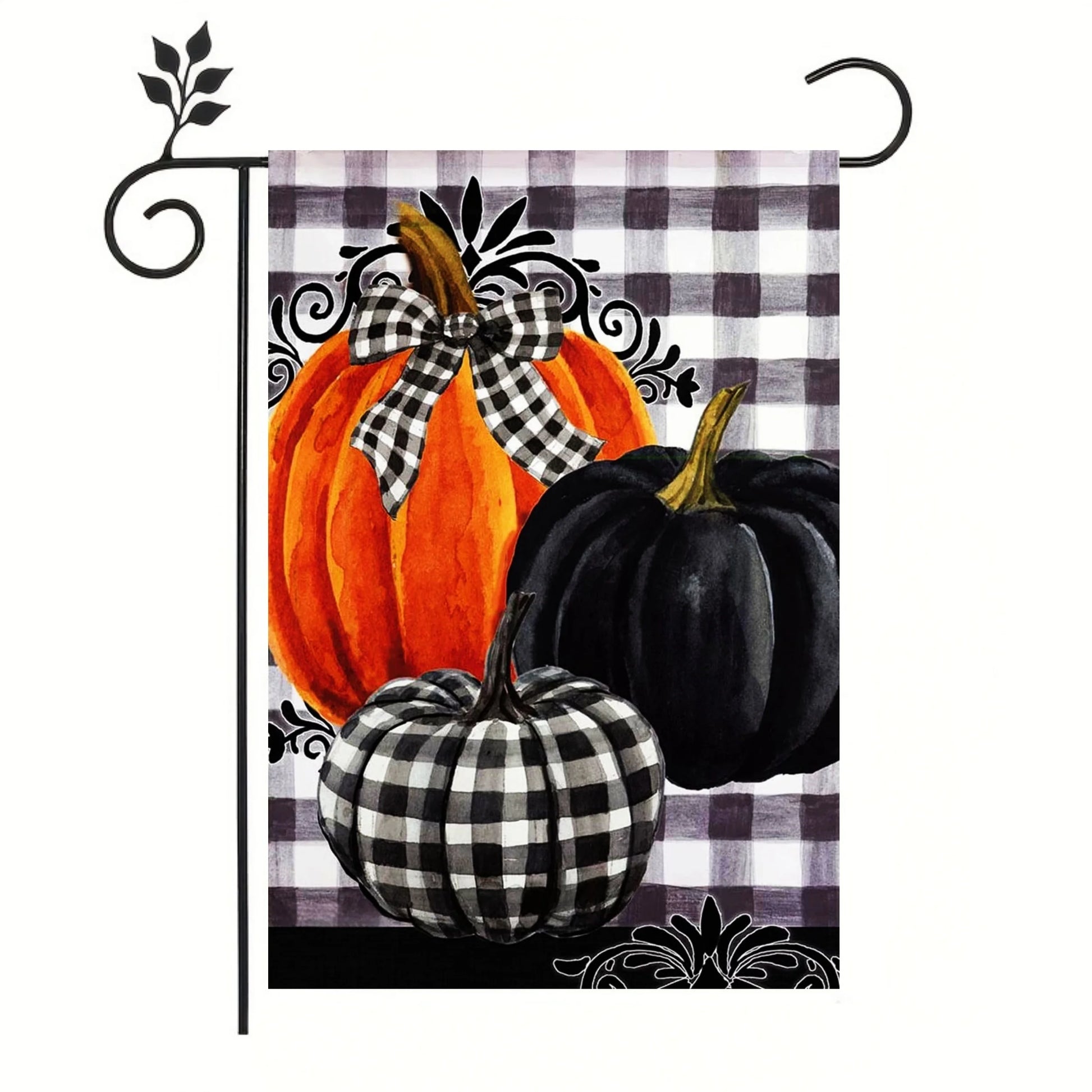 Checkered Pumpkins Autumn Garden Flag