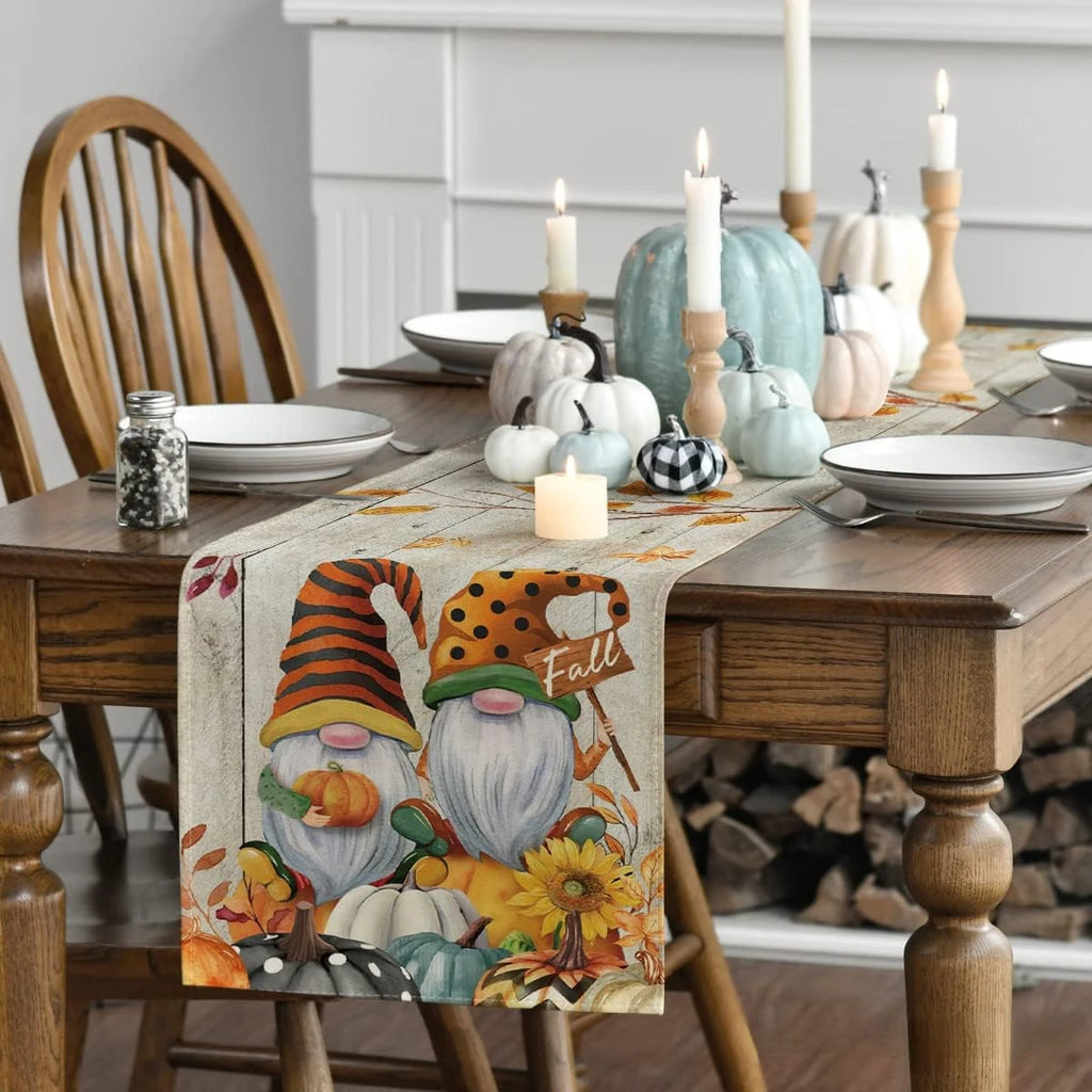 Wood Grain Gnomes Fall Table Runner