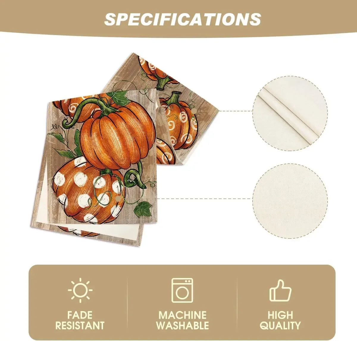 Linen Autumn Polka Dot Pumpkins Vine Table Runner