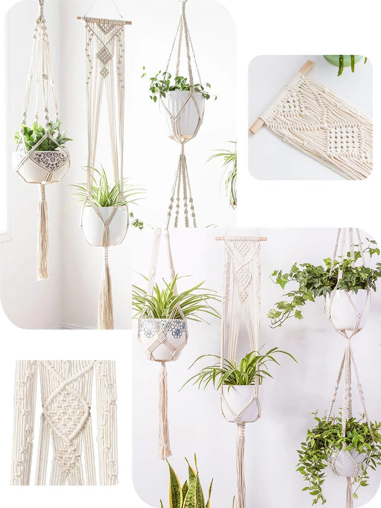 Handmade Boho Cotton Rope Hanging Plant Basket