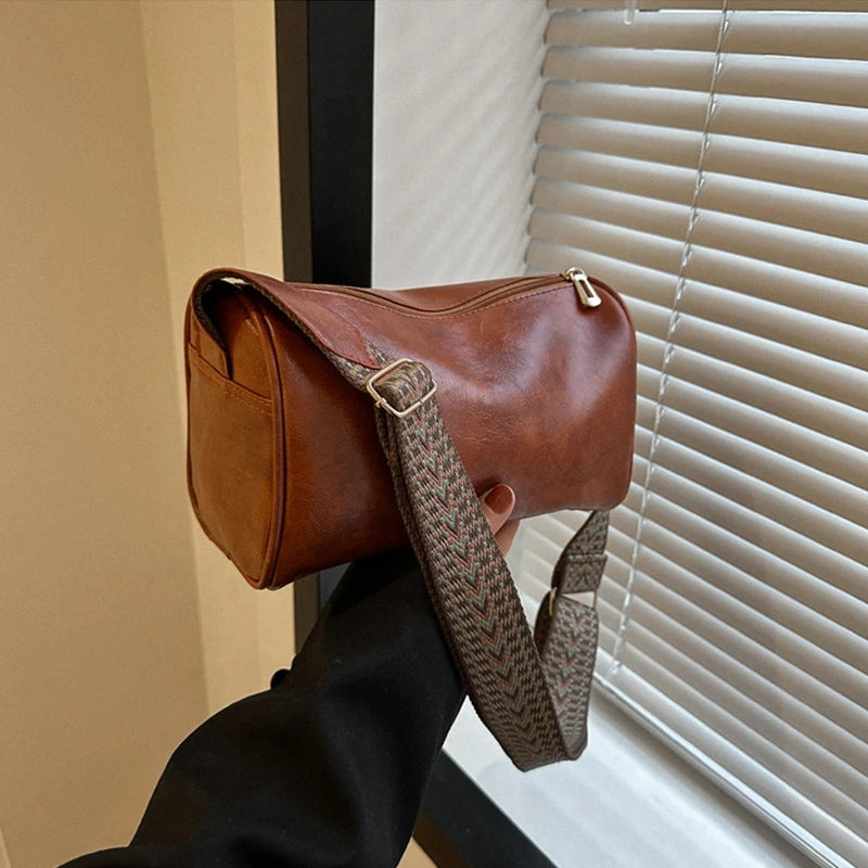 Vintage Leather Boston Crossbody Bag; Shoulder Bag Purse