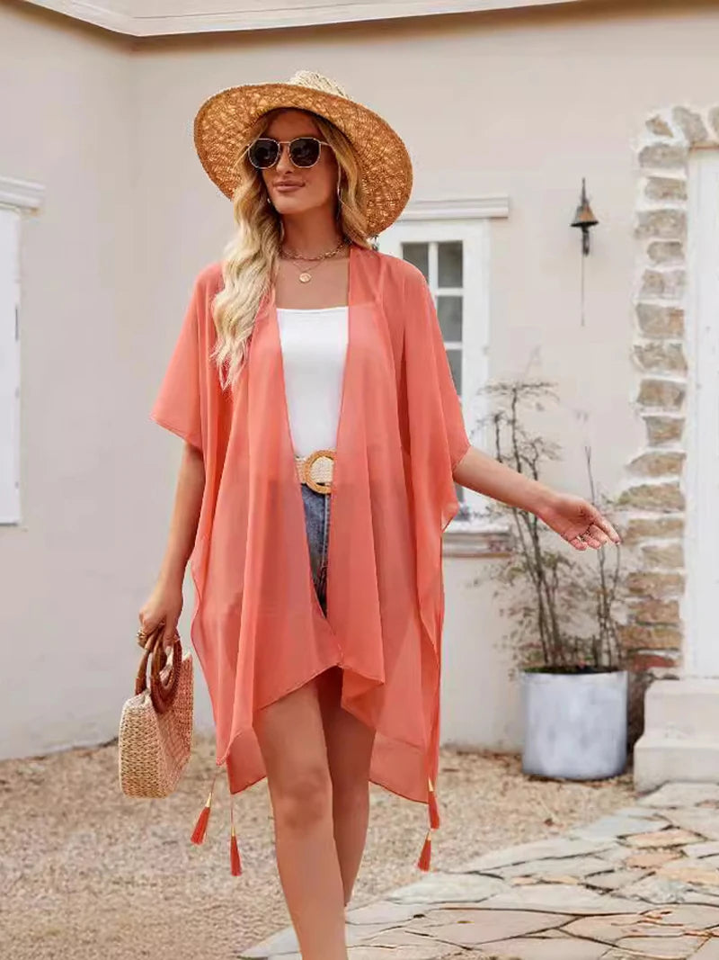 Simple Pure Color Chiffon Beach Bikini Cover Up