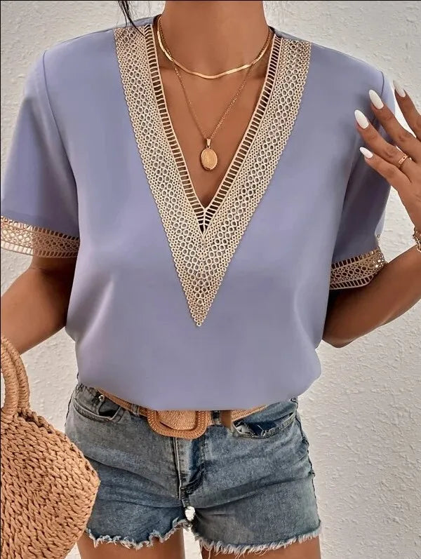 Elegant V-Neck Short Sleeve Blouse