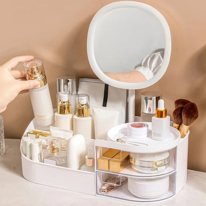 Desktop Makeup Storage Box With Mirror with Touch Light