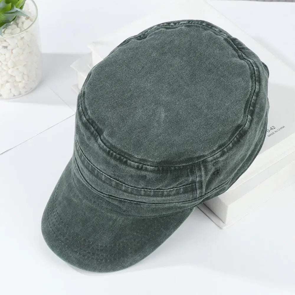 Men Women Hat Cadet Combat Fishing Baseball Cap Anti-UV Flat Top Hat Outdoor Unisex Sun Hat ﻿
