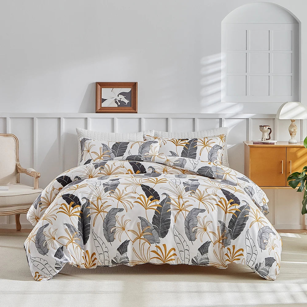 3Piece Leaf and Feather Pattern Bedding Duvet