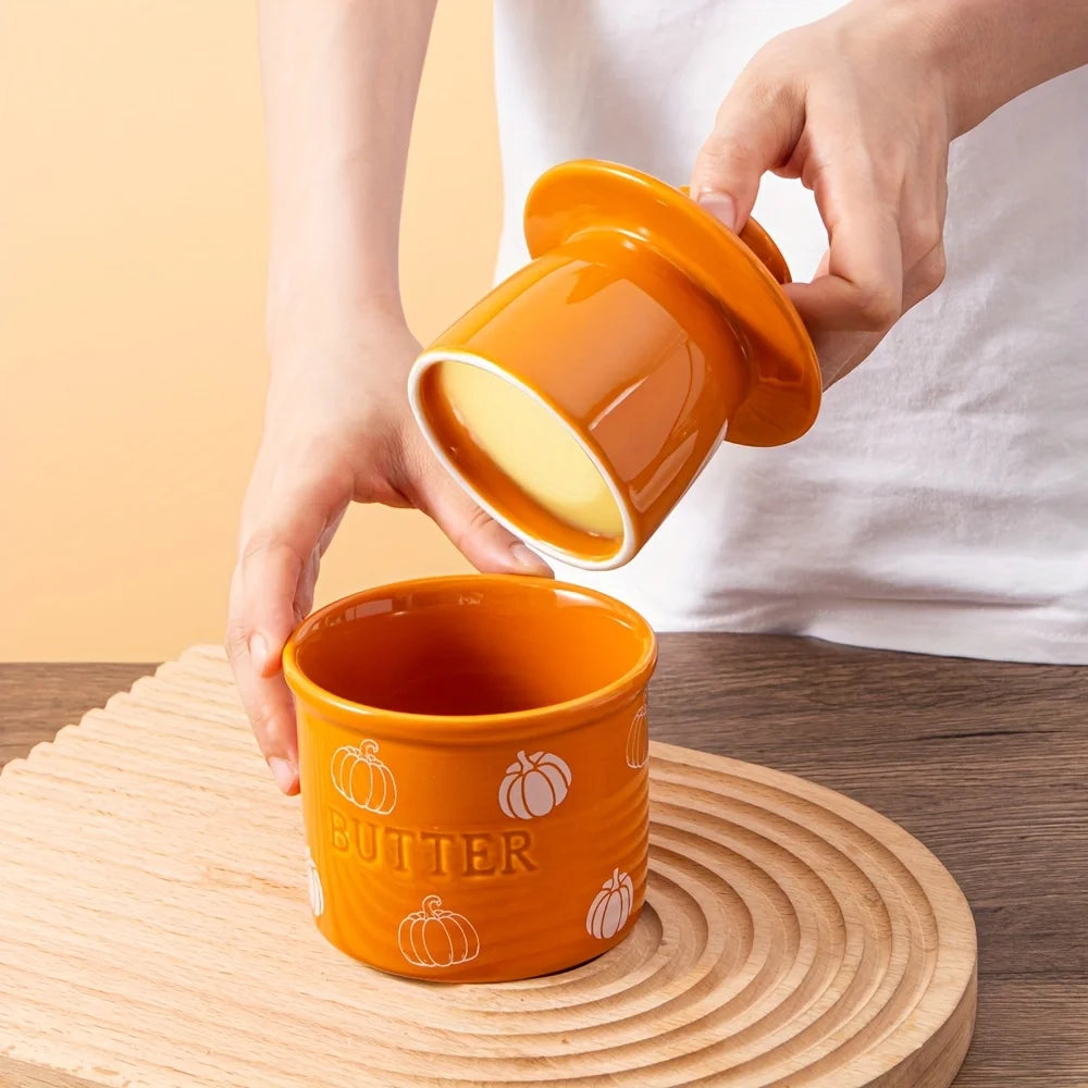 Autumn Covered Ceramic French Butter Dish