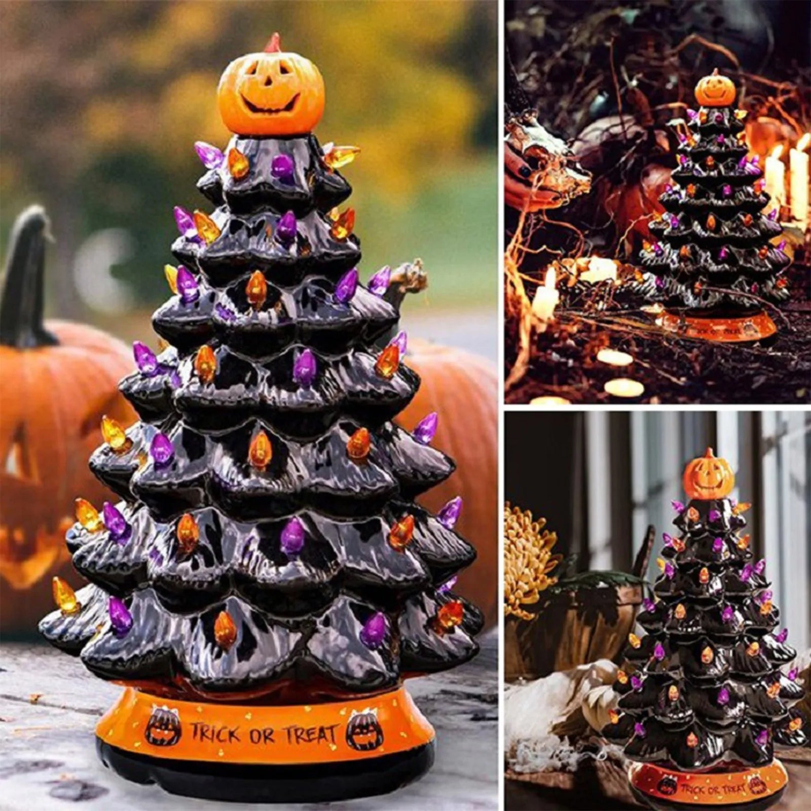 Glowing Halloween Black Ceramic LED Christmas Tree