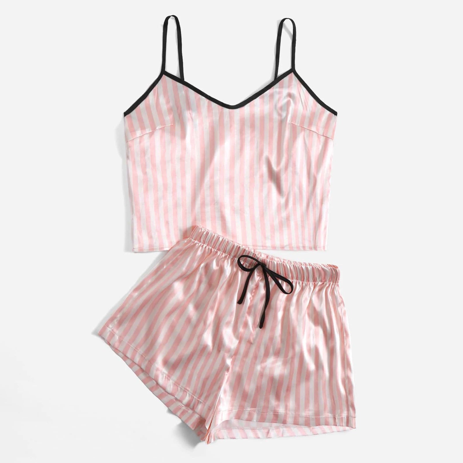 Sexy Stripe Silk Pajama 2 Piece Sleepwear Set
