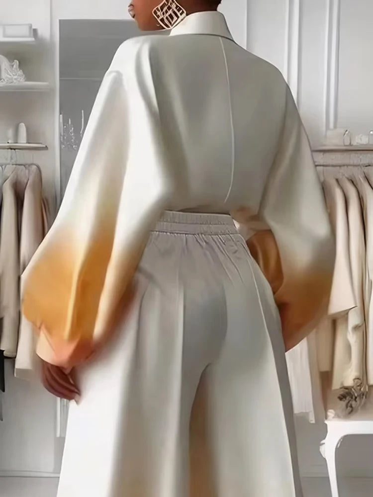 Beautyblue Lapel Blouse with Loose Puffy Sleeves