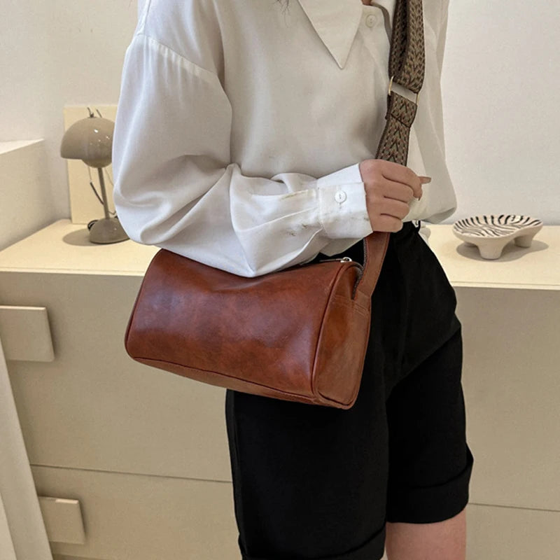 Vintage Leather Boston Crossbody Bag; Shoulder Bag Purse