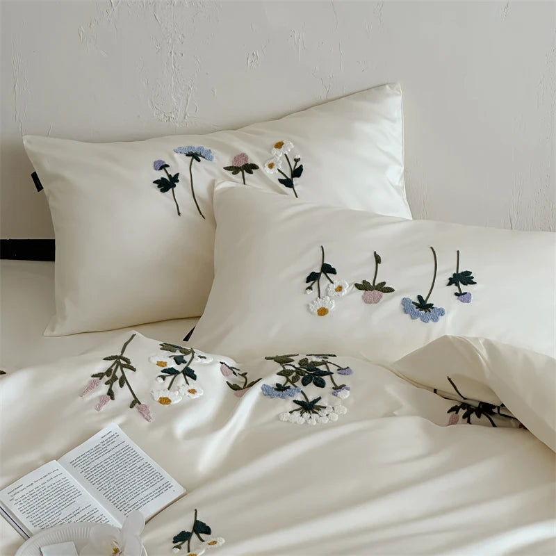 1000TC Cotton Romantic Flowers Embroidery Bedding Duvet Set