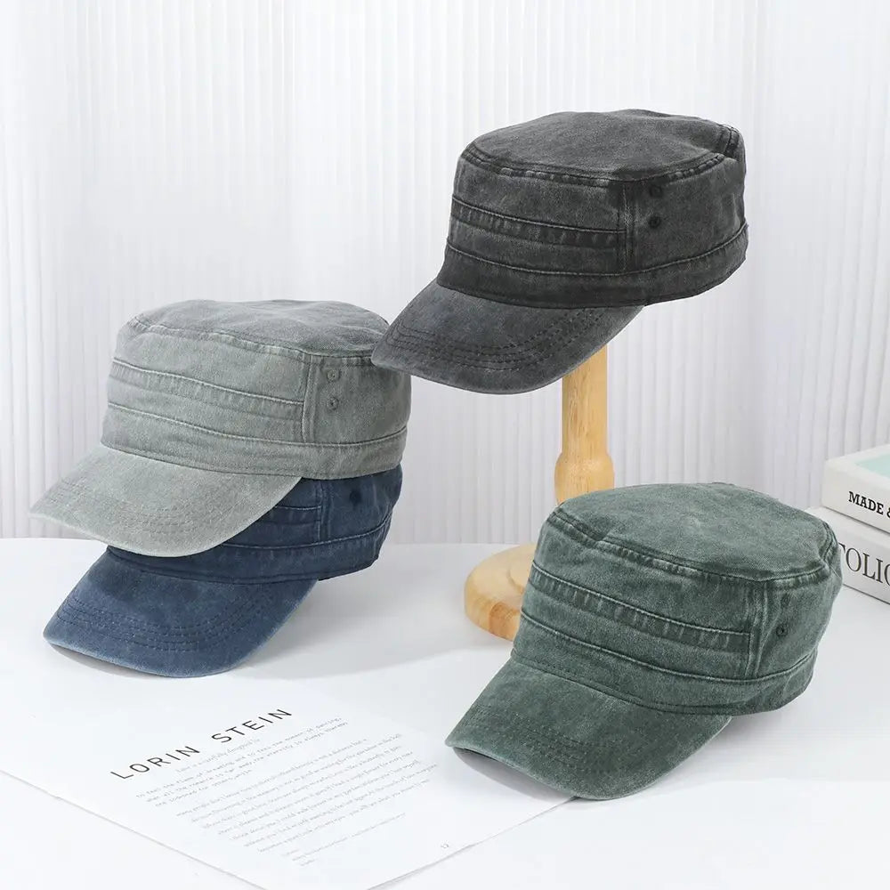 Men Women Hat Cadet Combat Fishing Baseball Cap Anti-UV Flat Top Hat Outdoor Unisex Sun Hat ﻿