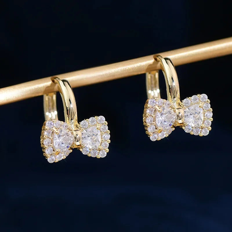 Gold Plating Sweet Small Bow Zirconia Earrings