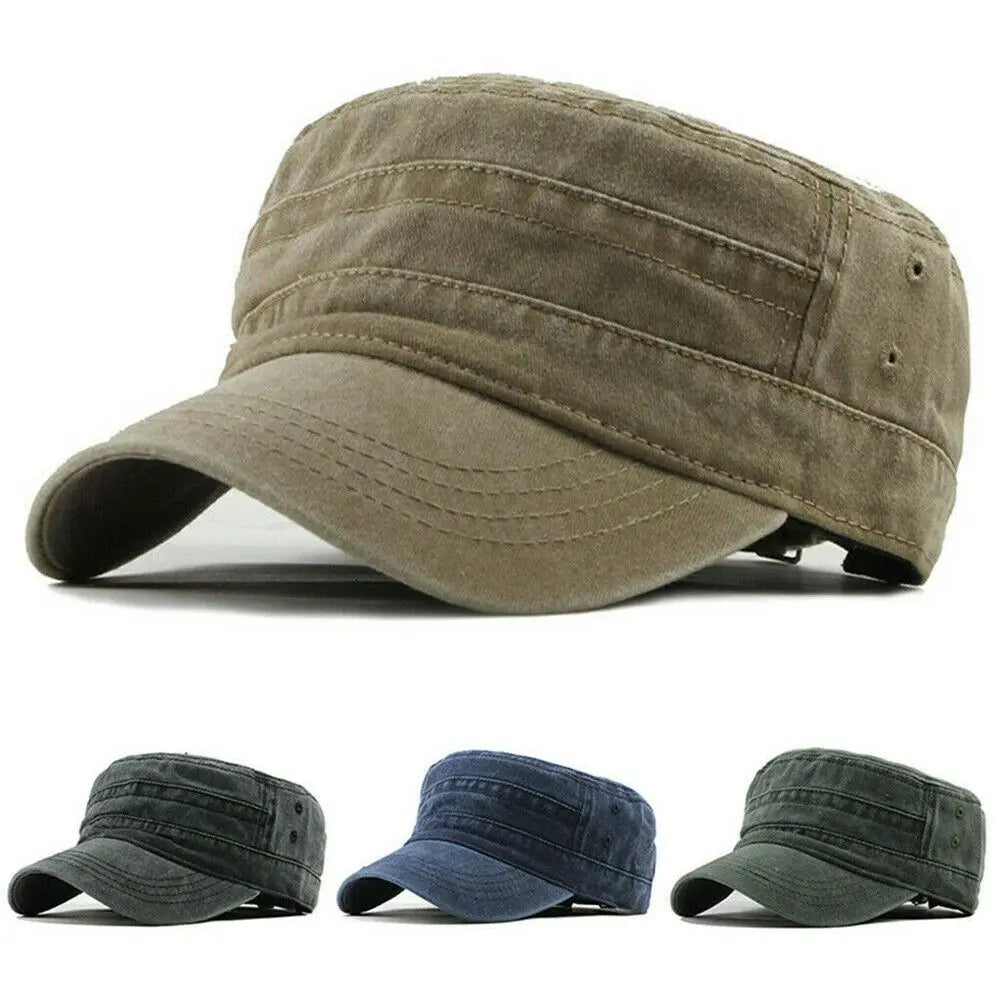 Men Women Hat Cadet Combat Fishing Baseball Cap Anti-UV Flat Top Hat Outdoor Unisex Sun Hat ﻿
