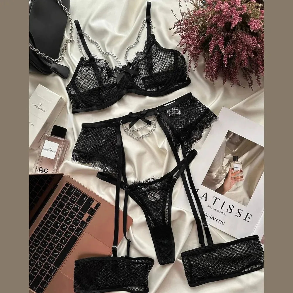 Lace Garter Lingerie Underwear and Bra Set