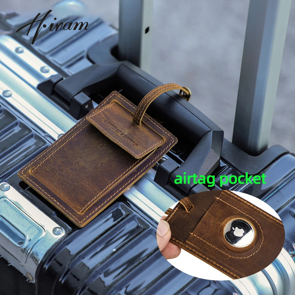 Leather Suitcase Luggage Tag Label Bag With Airtag Pocket