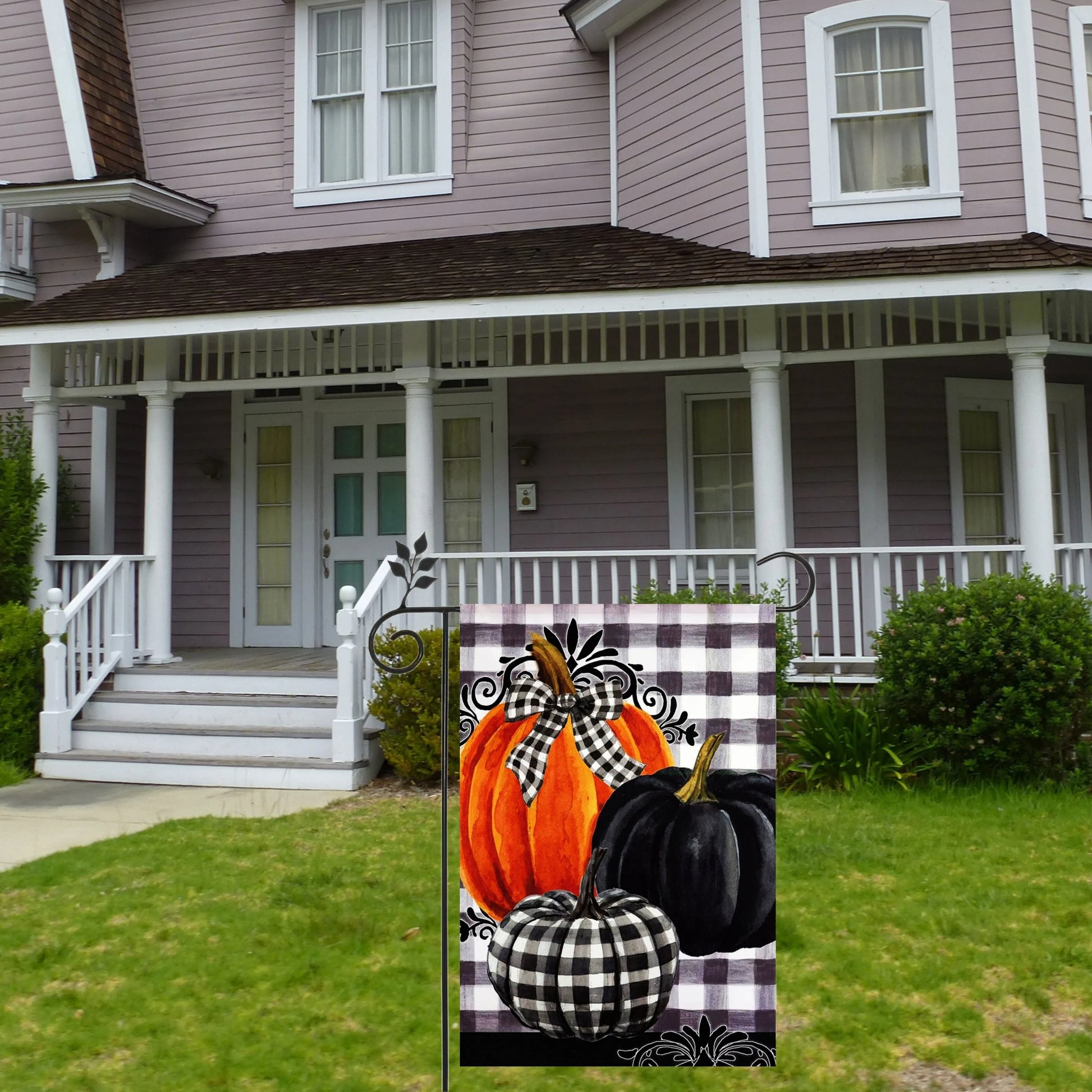 Checkered Pumpkins Autumn Garden Flag