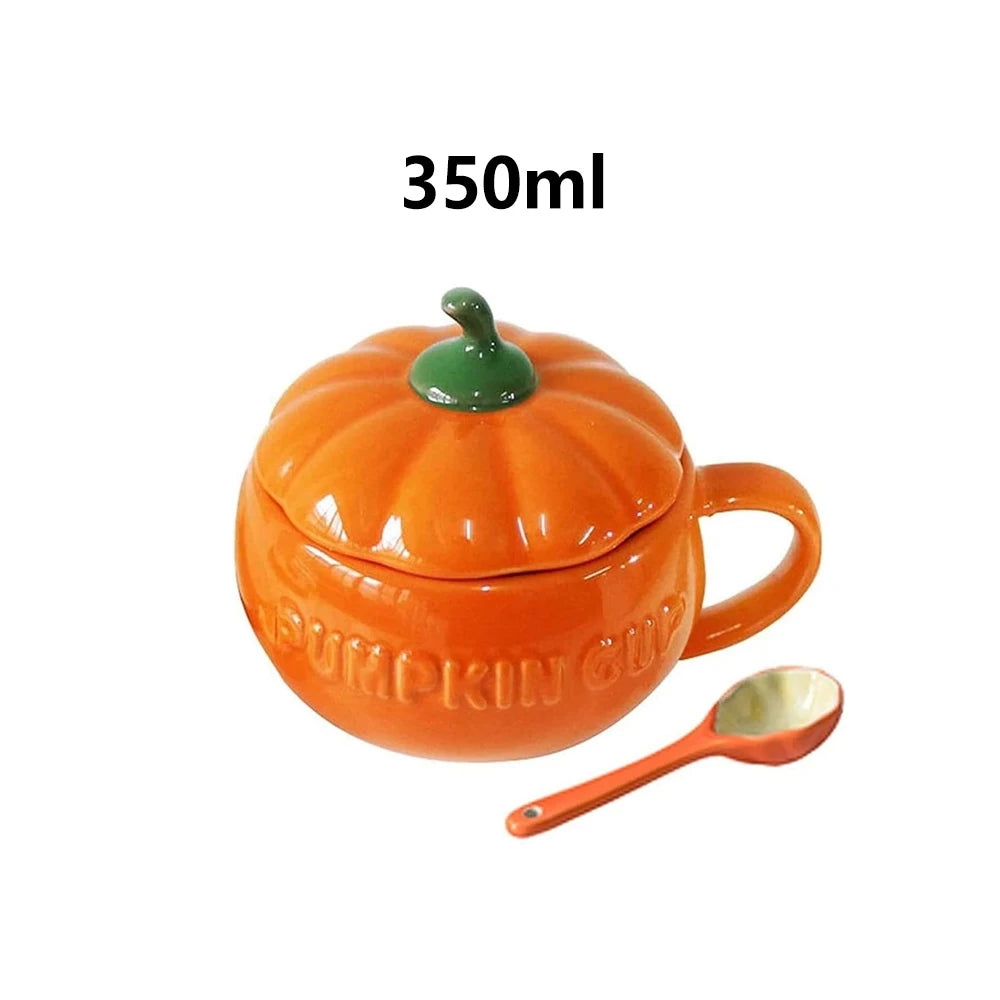 High Temperature Resistant Versatile Halloween Pumpkin Ceramic Coffee Cup/Bowl with Lid and Spoon