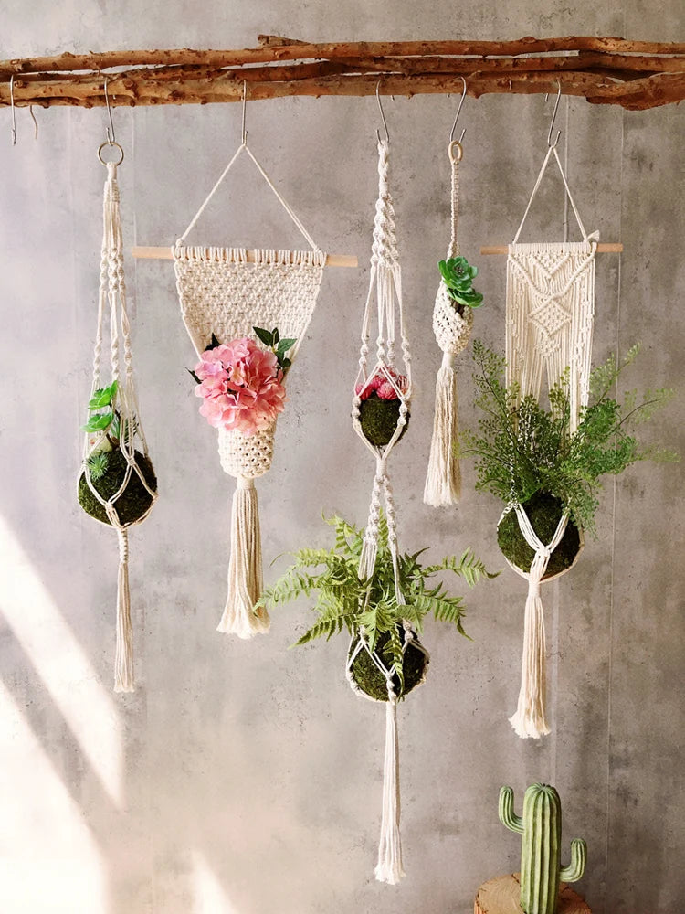 Handmade Boho Cotton Rope Hanging Plant Basket