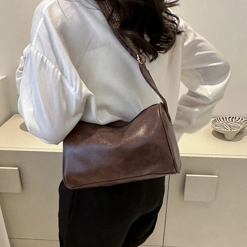 Vintage Leather Boston Crossbody Bag; Shoulder Bag Purse