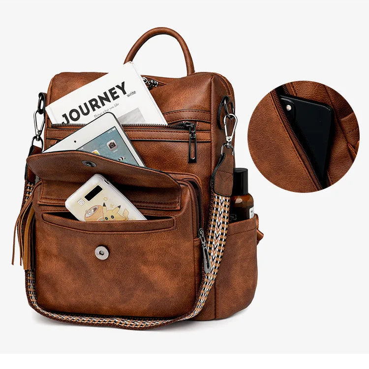 Retro Large Capacity Women's Backpack 2pc Set