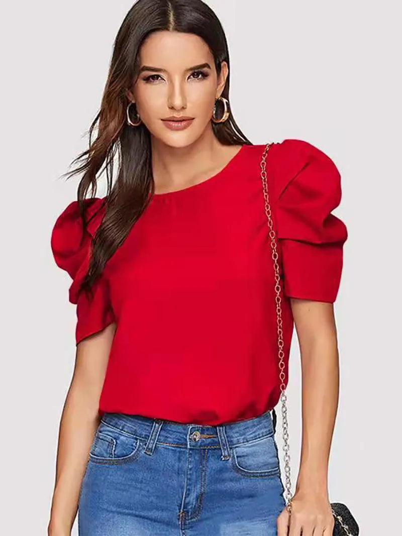 Women's Fashionable Blouse with Bubble Sleeves