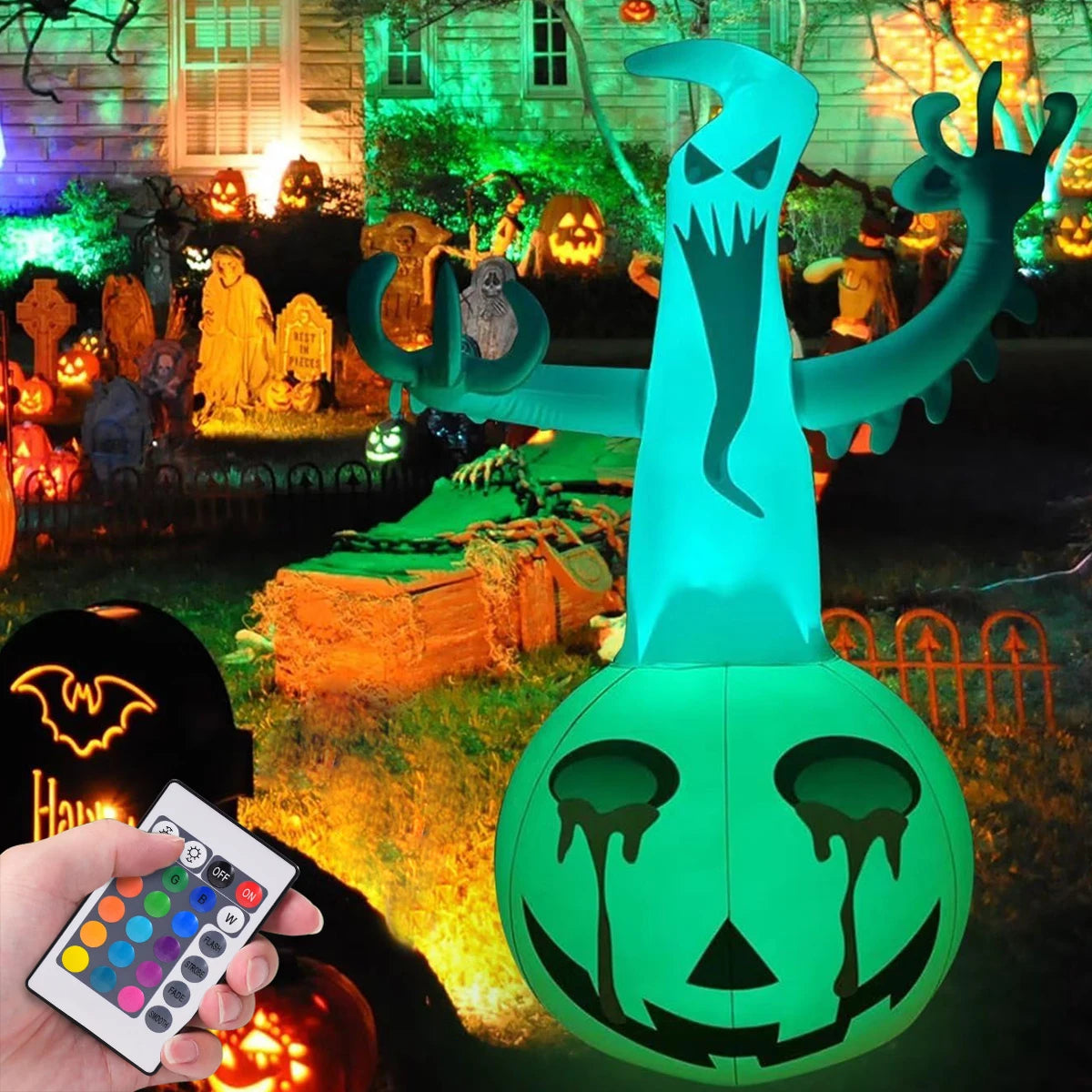 LED Inflatable Pumpkin Ghost Halloween Decoration with Remote Control